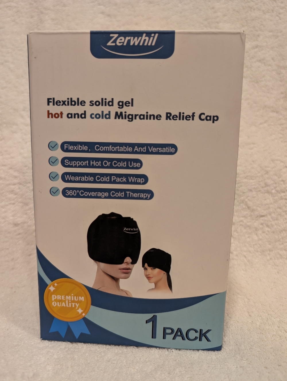 Zerwhil Hot and Cold Migraine Relief Cap - Black BRAND NEW IN BOX NEVER USED